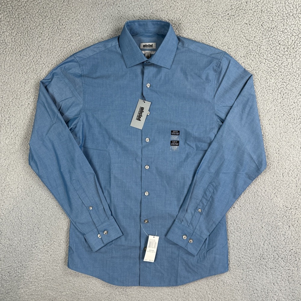 NWT Kenneth Cole UNLSTD Button Up Shirt Men Small 14.5 32 Hazy Blue Slim Fit